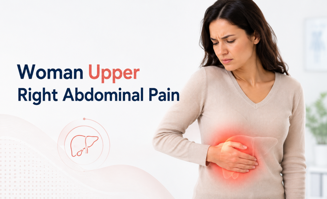 woman upper right abdominal pain